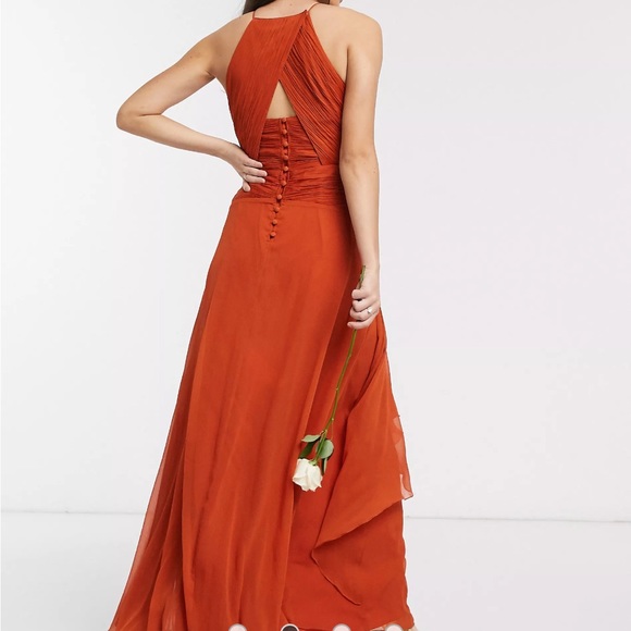 ASOS DESIGN Bridesmaid pinny maxi dress with ruched bodice rust - Picture 3 of 6